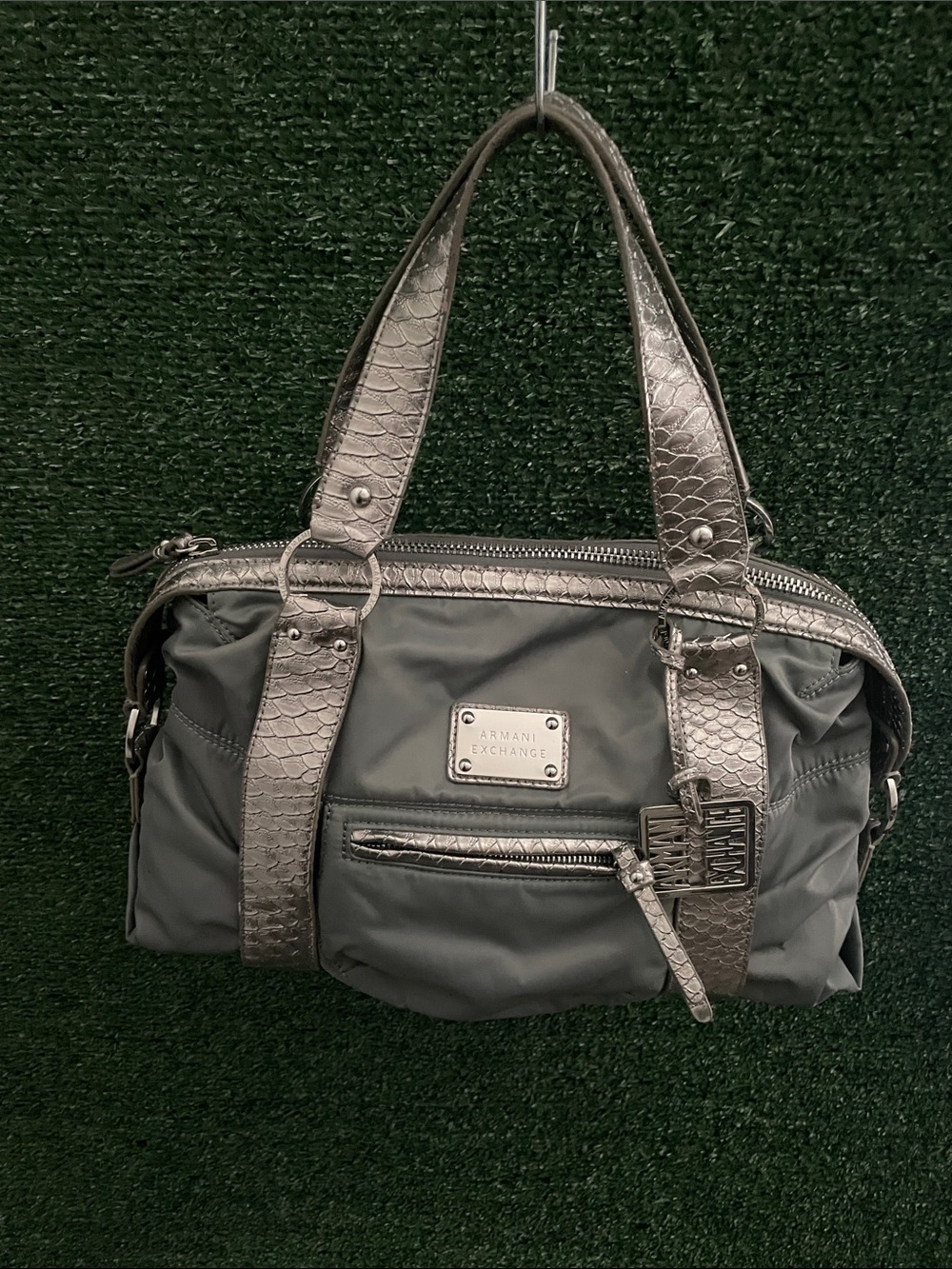 Armani Exchange A/X Silver Python Embossed Shoulder Bag Purse Y2K